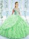 Apple Green Sweetheart Lace Up Beading and Ruching Quinceanera Dresses Brush Train Sleeveless