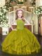 Tulle Scoop Sleeveless Zipper Beading and Ruffles Little Girl Pageant Gowns in Olive Green