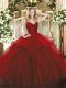 Exceptional V-neck Sleeveless Vestidos de Quinceanera Floor Length Beading and Lace and Ruffles Wine Red Organza