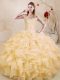 Stylish Gold Sleeveless Organza Lace Up Quince Ball Gowns for Sweet 16 and Quinceanera