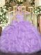 Sleeveless Floor Length Beading and Ruffles Zipper Quinceanera Dress with Lavender