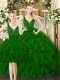 Floor Length Dark Green Quince Ball Gowns Tulle Sleeveless Beading and Ruffles