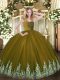 High Class Olive Green Ball Gowns Straps Sleeveless Tulle Floor Length Zipper Beading and Appliques Sweet 16 Dress
