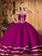 Super Sleeveless Floor Length Embroidery Lace Up Sweet 16 Dresses with Fuchsia
