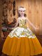 Straps Sleeveless Lace Up Little Girls Pageant Dress Gold Tulle