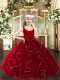 Floor Length Ball Gowns Sleeveless Wine Red Child Pageant Dress Zipper