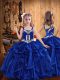 Ball Gowns Pageant Gowns For Girls Royal Blue Straps Organza Sleeveless Floor Length Lace Up