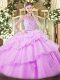 Lilac Bateau Neckline Beading and Ruffles and Pick Ups 15 Quinceanera Dress Sleeveless Zipper