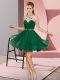 Dark Green Sleeveless Beading Mini Length Prom Dress