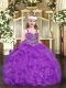 Eye-catching Ball Gowns Little Girl Pageant Dress Purple Straps Organza Sleeveless Floor Length Lace Up