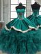 Custom Made Teal Organza Lace Up Sweetheart Sleeveless Floor Length Quinceanera Dress Beading and Ruffles