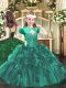 Sleeveless Organza Floor Length Lace Up Pageant Gowns For Girls in Dark Green with Beading and Ruffles