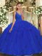 Flare Blue Sleeveless Tulle Backless Quinceanera Dresses for Sweet 16 and Quinceanera