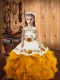 Beautiful Gold Lace Up Little Girls Pageant Gowns Embroidery and Ruffles Sleeveless Floor Length