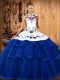 Lovely Organza Sleeveless Vestidos de Quinceanera Sweep Train and Embroidery and Ruffled Layers