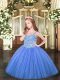 Customized Ball Gowns Girls Pageant Dresses Baby Blue Spaghetti Straps Tulle Sleeveless Floor Length Lace Up