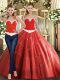 Designer Coral Red Sleeveless Floor Length Beading Lace Up Vestidos de Quinceanera