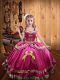 Charming Hot Pink Ball Gowns Satin Off The Shoulder Sleeveless Beading and Embroidery Floor Length Lace Up Little Girl Pageant Gowns