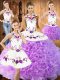 Exquisite Halter Top Sleeveless Sweet 16 Dress Floor Length Embroidery Lilac Fabric With Rolling Flowers