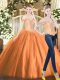 Artistic Orange Red Sleeveless Floor Length Beading Lace Up Quince Ball Gowns