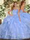 Lavender Sleeveless Floor Length Ruffles Lace Up Ball Gown Prom Dress