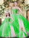 Green Lace Up Sweetheart Ruffles Sweet 16 Dress Organza Sleeveless