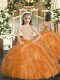 Custom Fit Orange Straps Neckline Beading and Ruffles Little Girl Pageant Gowns Sleeveless Lace Up