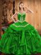 Organza Sweetheart Sleeveless Lace Up Embroidery and Ruffles Vestidos de Quinceanera in Green