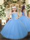 Baby Blue Sleeveless Beading Floor Length Little Girl Pageant Gowns