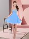 Shining Baby Blue Chiffon Lace Up Prom Dresses Sleeveless Mini Length Beading