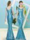Sequins Prom Party Dress Baby Blue Zipper Sleeveless Floor Length
