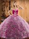 Noble Satin and Fabric With Rolling Flowers Sweetheart Sleeveless Sweep Train Lace Up Embroidery Quinceanera Dresses in Multi-color