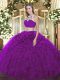 Fancy Sleeveless Beading and Ruffles Backless Quinceanera Gown