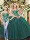 Pretty Dark Green Lace Up Sweetheart Beading Quince Ball Gowns Tulle Sleeveless