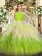 Exceptional Organza Scoop Sleeveless Zipper Lace and Ruffles 15 Quinceanera Dress in Multi-color