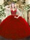 Red Ball Gowns Beading and Ruffles Quinceanera Dresses Zipper Tulle Sleeveless Floor Length