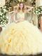 Sleeveless Floor Length Beading and Ruffles Zipper Sweet 16 Dresses with Light Yellow