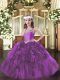 Beautiful Straps Sleeveless Organza Pageant Dress for Teens Beading and Ruffles Lace Up