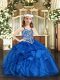 Cheap Blue Ball Gowns Beading and Ruffles Little Girls Pageant Gowns Lace Up Organza Sleeveless Floor Length