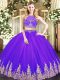 Scoop Sleeveless Zipper 15th Birthday Dress Purple Tulle