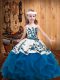 Organza Straps Sleeveless Lace Up Embroidery and Ruffles Child Pageant Dress in Blue