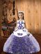 Simple Multi-color Fabric With Rolling Flowers Lace Up Straps Sleeveless Floor Length Girls Pageant Dresses Embroidery and Ruffles