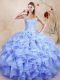 Lavender Sweet 16 Quinceanera Dress Sweet 16 and Quinceanera with Beading and Ruffles Sweetheart Sleeveless Lace Up