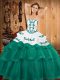 Elegant Turquoise Ball Gowns Embroidery and Ruffled Layers Sweet 16 Quinceanera Dress Lace Up Tulle Sleeveless