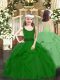 Graceful Sleeveless Floor Length Beading and Ruffles Zipper Little Girl Pageant Gowns with Dark Green