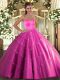 Beading and Appliques Quinceanera Dress Hot Pink Lace Up Sleeveless Floor Length