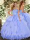 Tulle Sweetheart Sleeveless Lace Up Beading and Appliques and Ruffles Vestidos de Quinceanera in Lavender