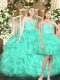 Turquoise Ball Gowns Sweetheart Sleeveless Tulle Floor Length Lace Up Ruffles Quinceanera Dresses