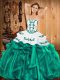 Satin and Organza Strapless Sleeveless Lace Up Embroidery and Ruffles Quinceanera Dresses in Turquoise