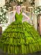 Olive Green 15th Birthday Dress Military Ball and Sweet 16 and Quinceanera with Ruffled Layers V-neck Sleeveless Zipper